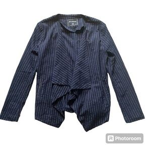 Blank NYC navy blue pinstripes waterfall linen blend blazer